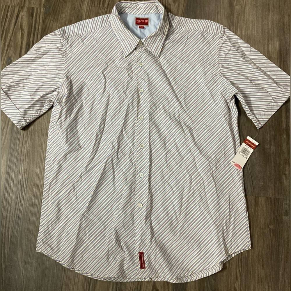 NWT Tommy Hilfiger Red Label Denim Men's XXL Shirt Vertical Stripes SS